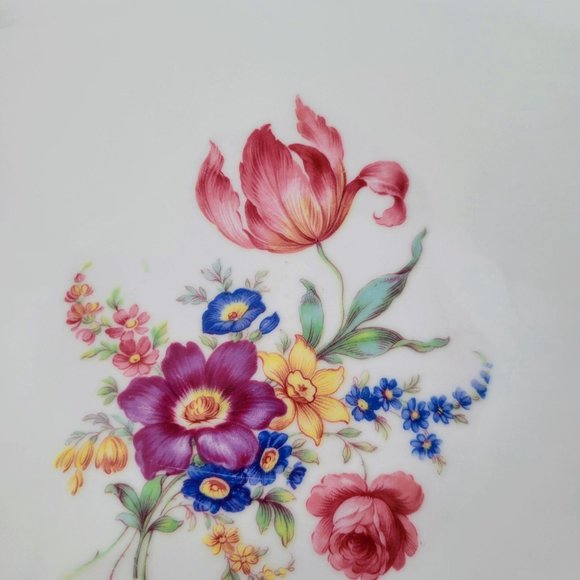 ZS & Co Pink Floral 15" Oval Serving Platter 1940s Gold Trim US Zone Germany - Picture 3 of 9